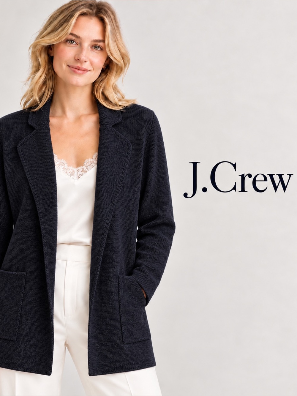 🌸J.Crew Merino Wool Blend Knit Blazer Black XXS Oversized Quiet Luxury Minimalis